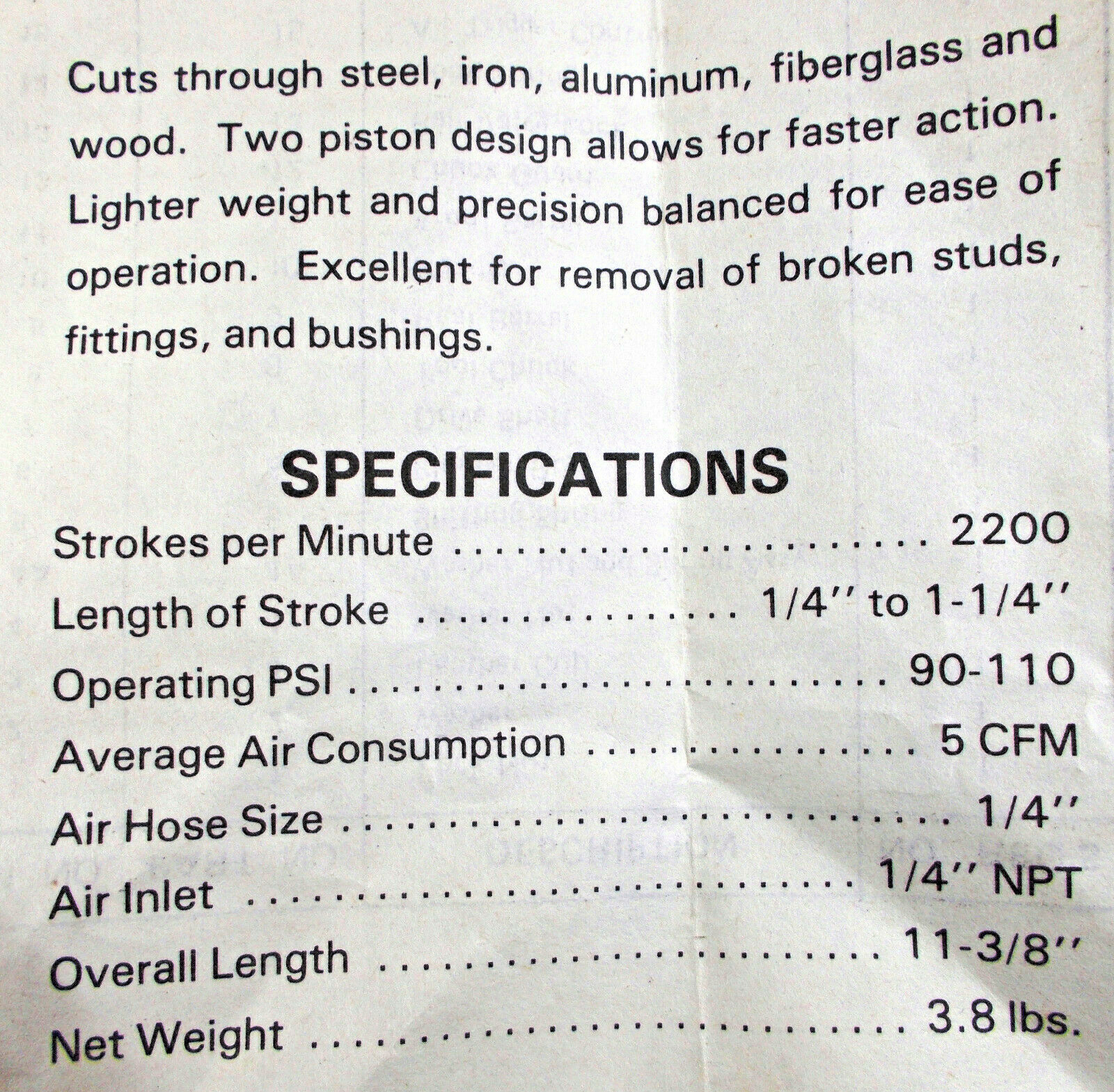 CP Reciprocating Air Speed Saw Steel Iron Aluminum Fiberglass Wood with 3 Blades