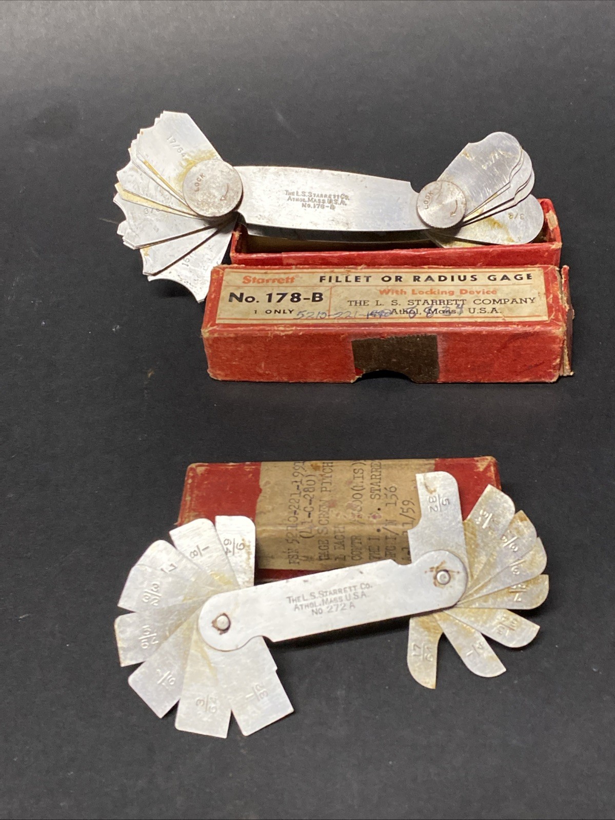 (2) Vintage L. S. Starrett Radius Gages – No. 272 A & No. 178B Usa D6