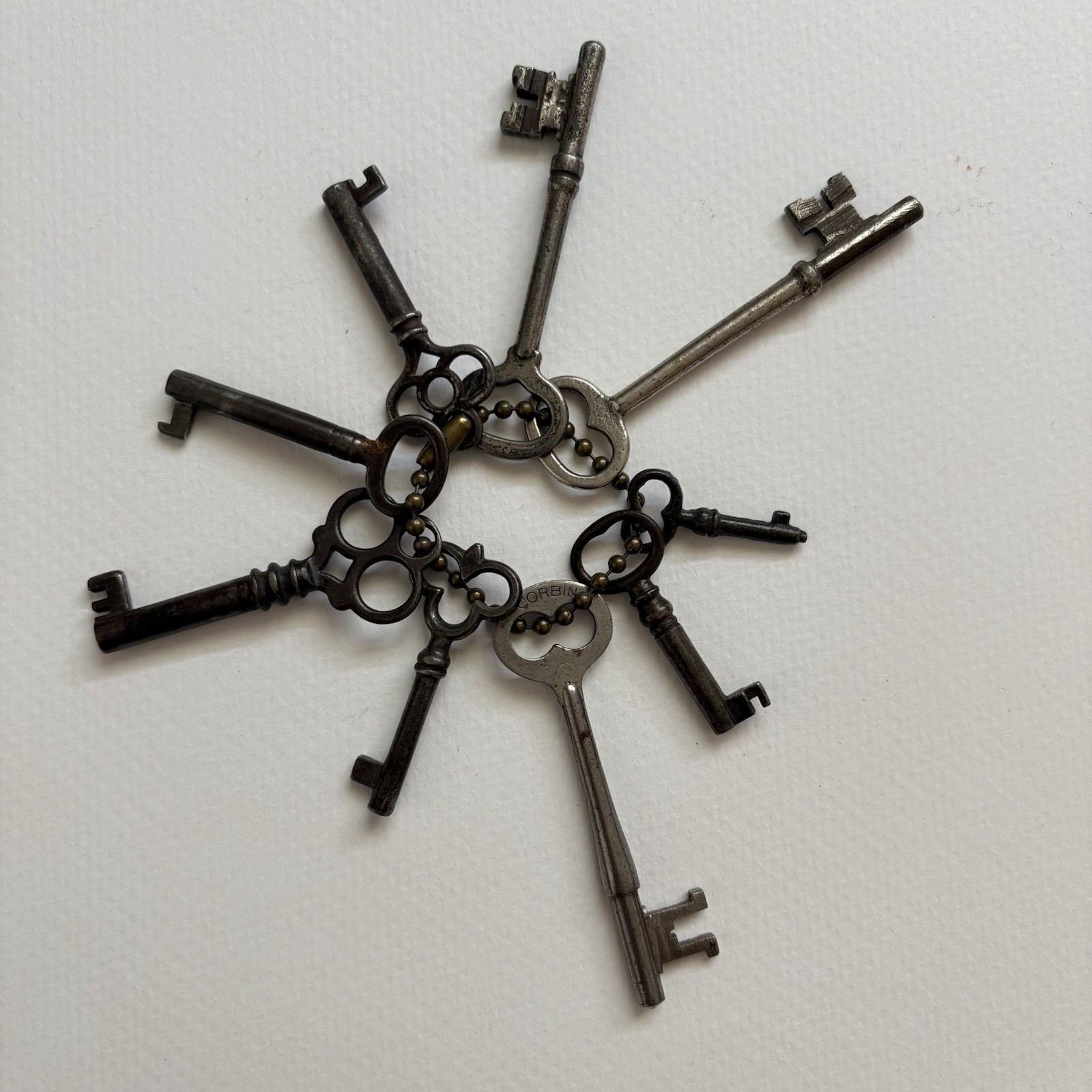 Vintage Antique Estate Keys (one CORBIN skeleton key) Lot of 9