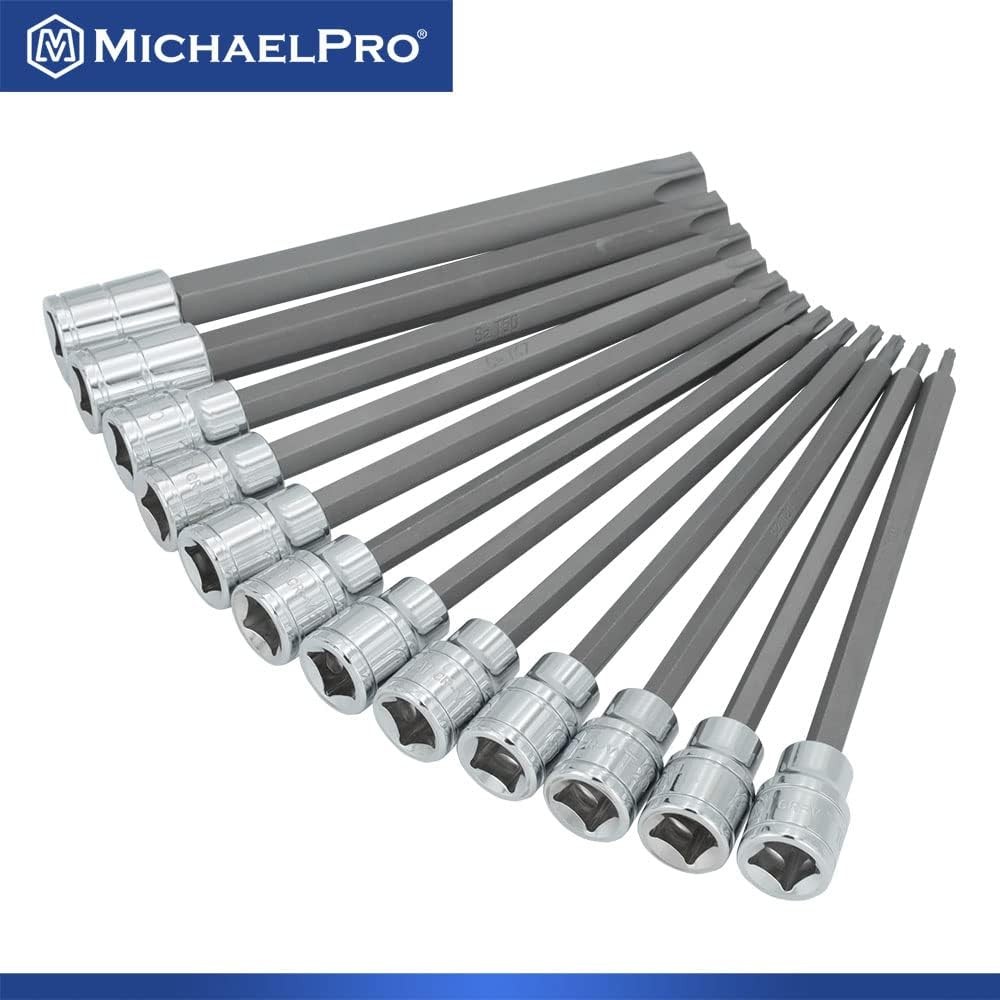 12-Piece 3/8 Drive Long Torx Bit Socket Set T10 to T60 6-Inch Length for Easy