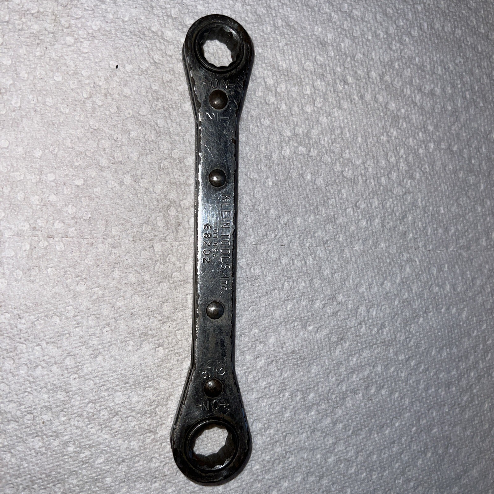 Vintage Klein Tools Inc. 68202 ~ Ratcheting Double Box End Wrench SAE 1/2 x 9/16