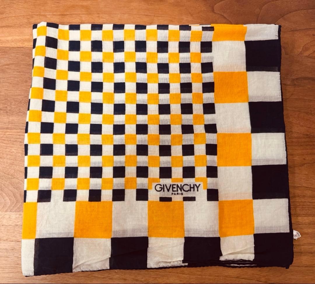 Givenchy Scarf Handkerchief 60x64cm Navy Yellow Used Vintage