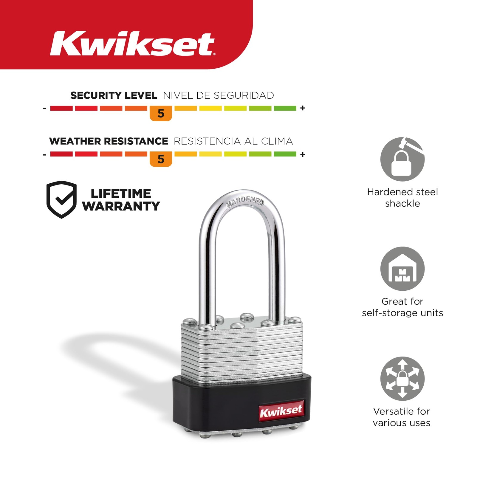 Laminated Steel Padlock Hardened Shackle Outdoor Gate Fence Lock 19/16 Inch Bod