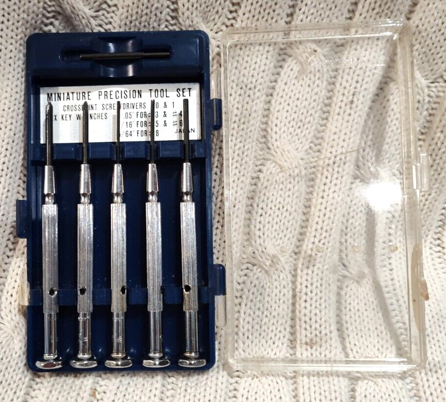 Vintage Miniature Precision Metal Tool Set In Plastic Case