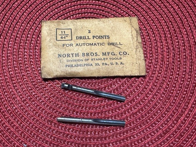 Vintage STANLEY North Bros. YANKEE Push Drill Point Bits 2 Piece NOS 11/64″