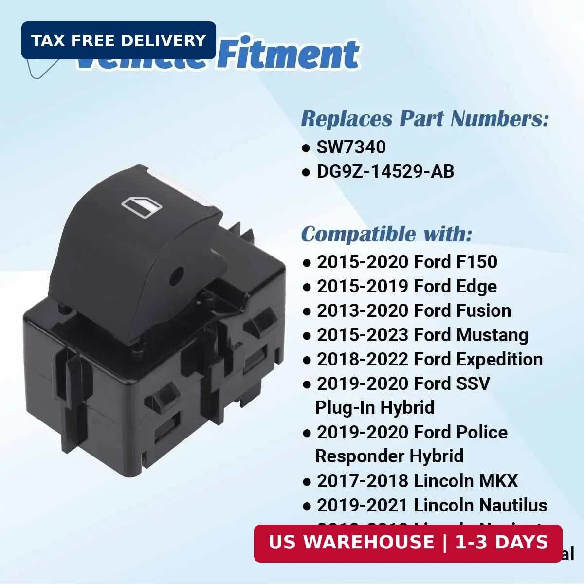 Passenger Power Window Switch for 2015-2020 Ford F-150 SW7340 5 Pins | Compatibl