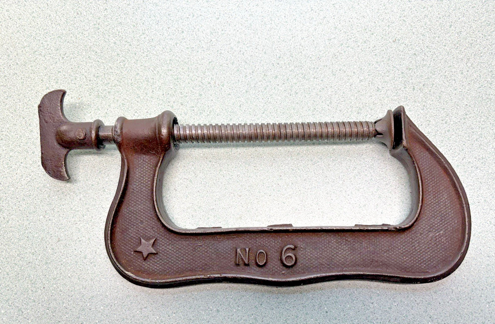 Antique P.S. & W Co No. 6 Steel Screw 6″ C Clamp Great Condition whale tail