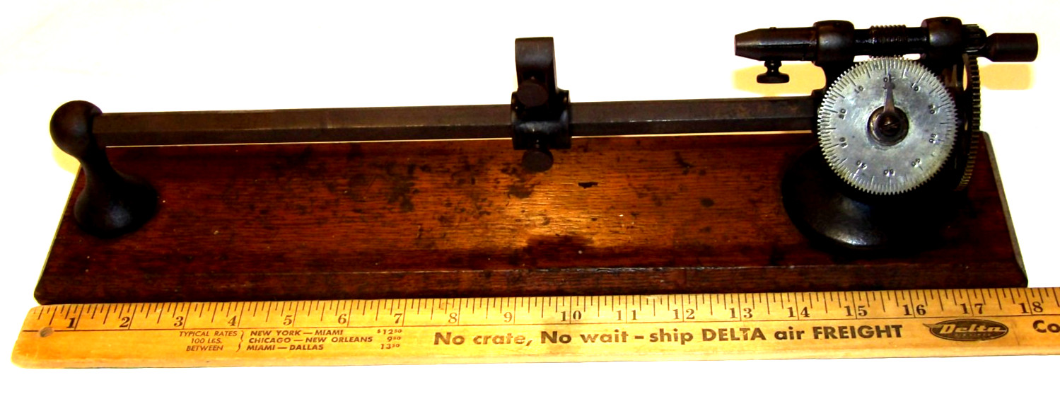ANTIQUE THREAD COUNTER! CAST IRON/WOOD BASE/BRASS DIAL! FROM NC TEXTILE FACTORY!