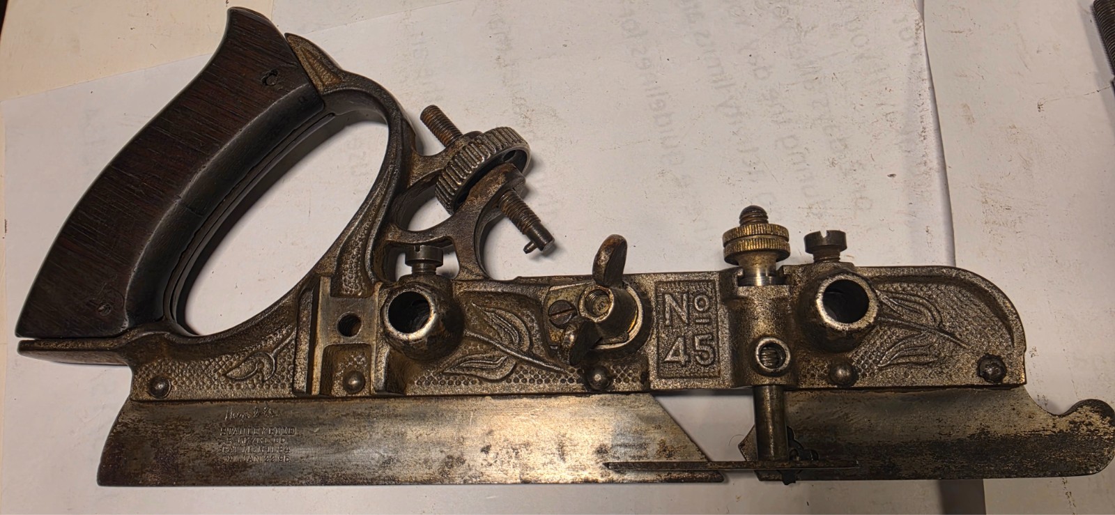Stanley #45 Combination Plane Type 7B Floral Motif Slotted Thumb Screw 1901-1906