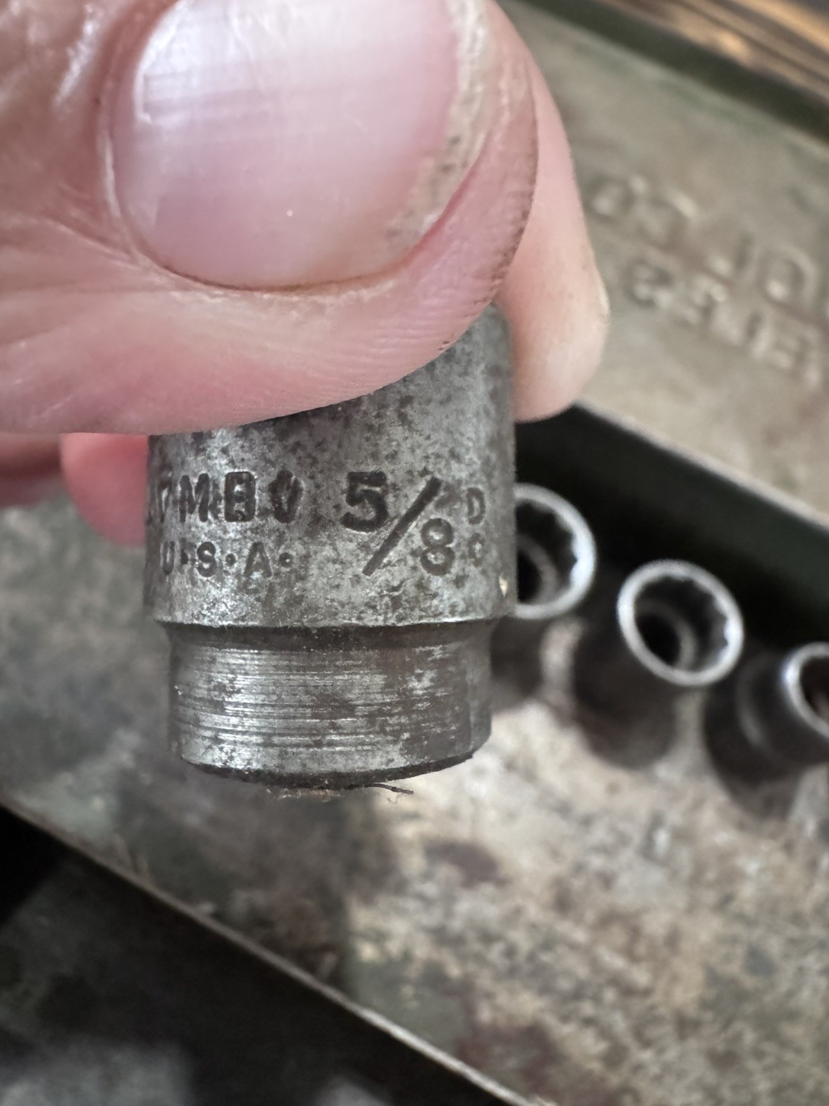 Vintage Plomb Tool CO. Los Angeles Metal Tool Box With Mixed Sockets.