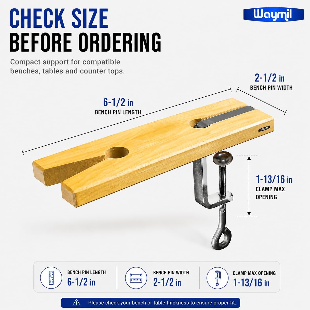 V-Slot Bench Pin with Clamp, Hardwood Jeweler’s for Sawing, Beige