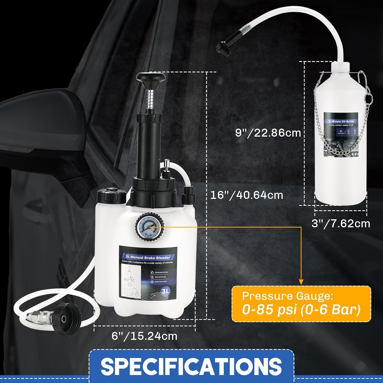 Manual Brake Bleeder Kit | One-Person Brake Pressure Bleeder Kit with 1L Brake F