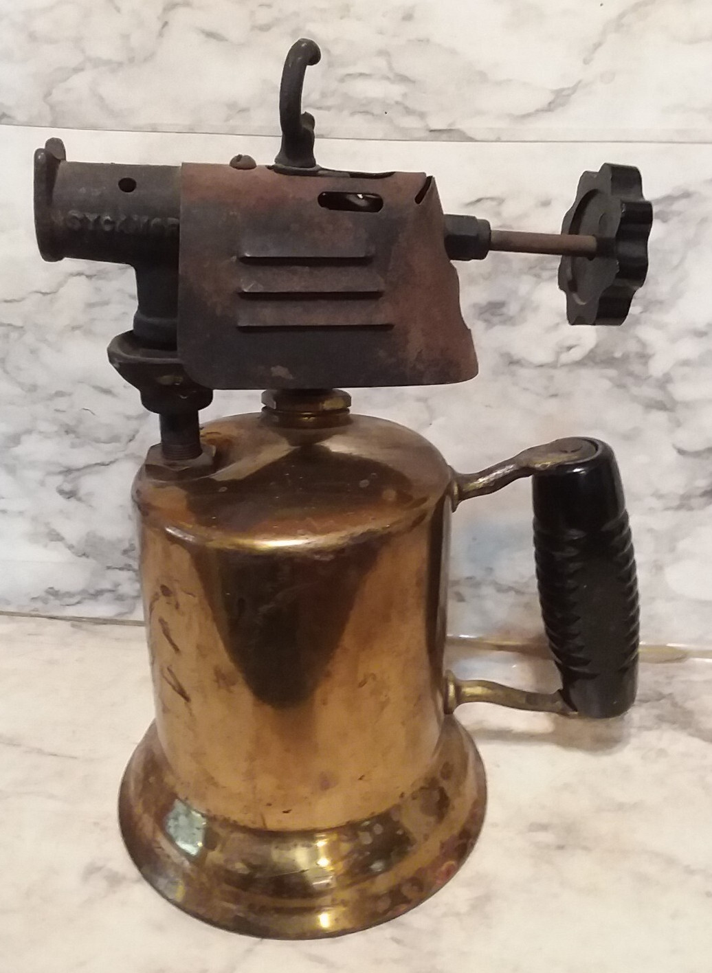 Vntg Brass Blow Torch BLOWTORCH w/ Black Wood Handle – Steampunk Syracuse