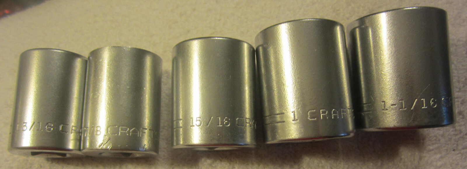 5 Craftsman ,1/2″ dr sockets,1 1/16″,1,15/16,7/8,13/16,lot,V set tools VTG