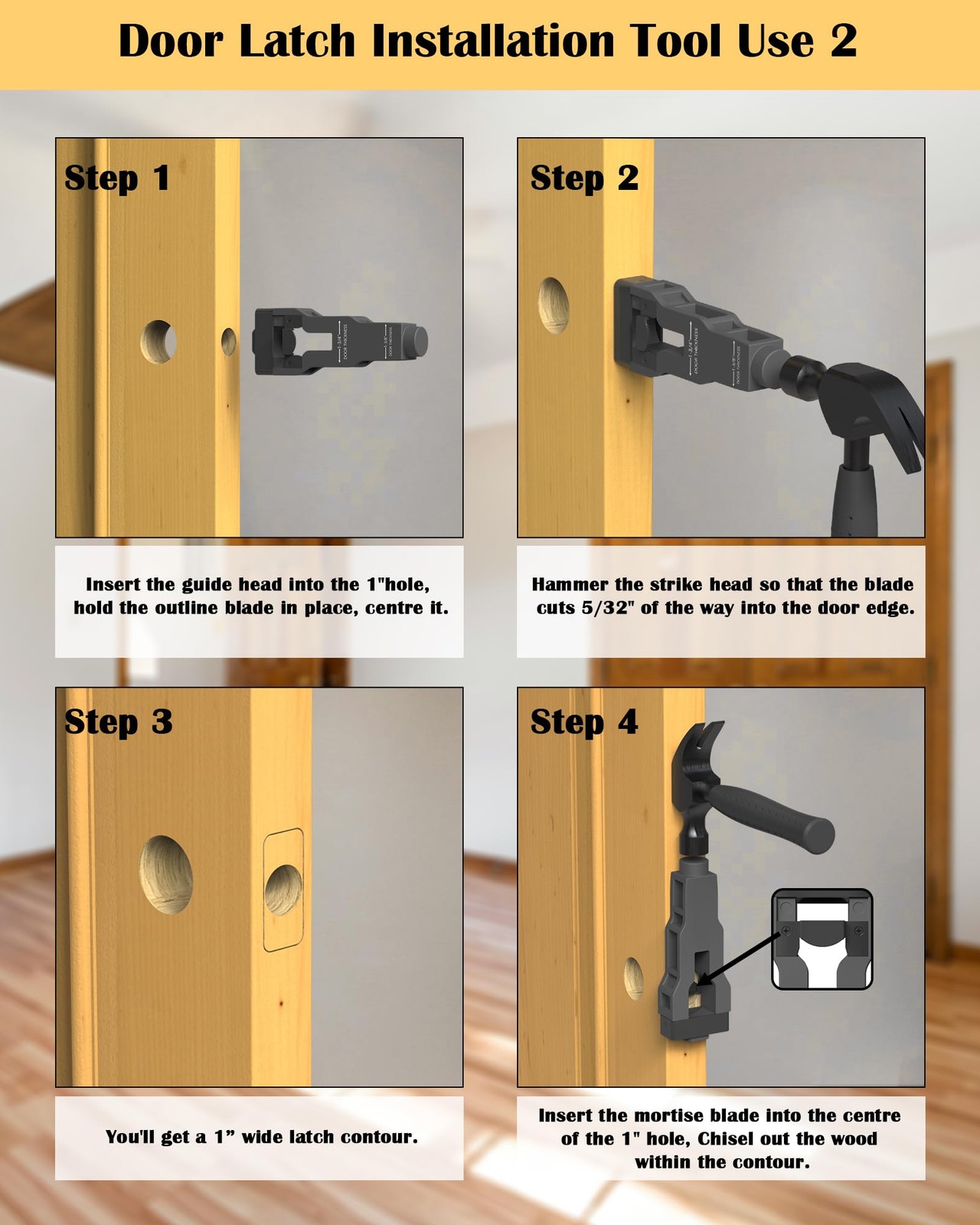 Door Latch Mortise Tool Help Remove Material for Clean Cutting Gray