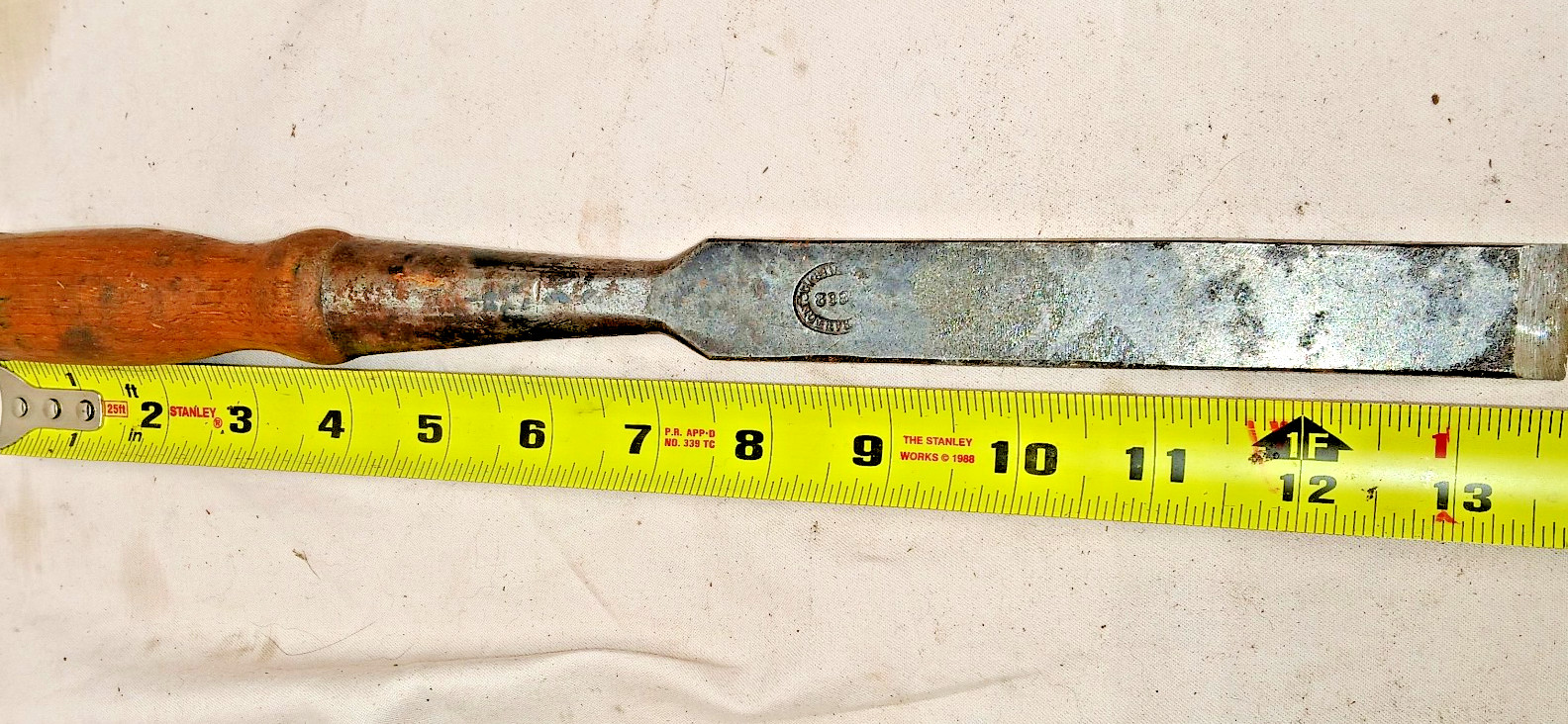 D.R. BARTON, ROCHESTER, N.Y., 1832?, 15/16 CHISEL, 13 & 5/8 LONG, BRAND IS WORN!