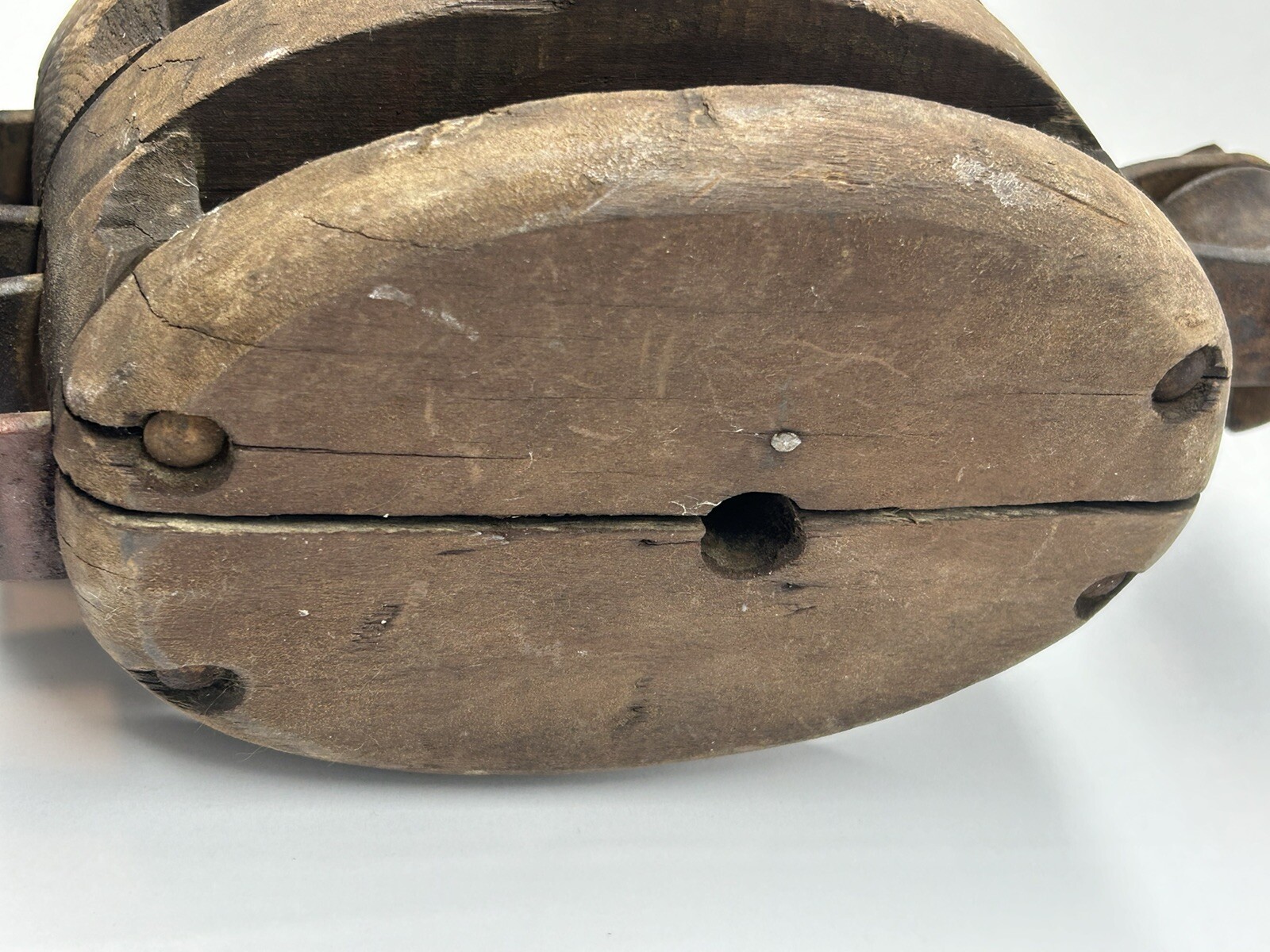 Vintage Antique 12″ Double Pulley Cast Iron & Wood Farmhouse Industrial Modern