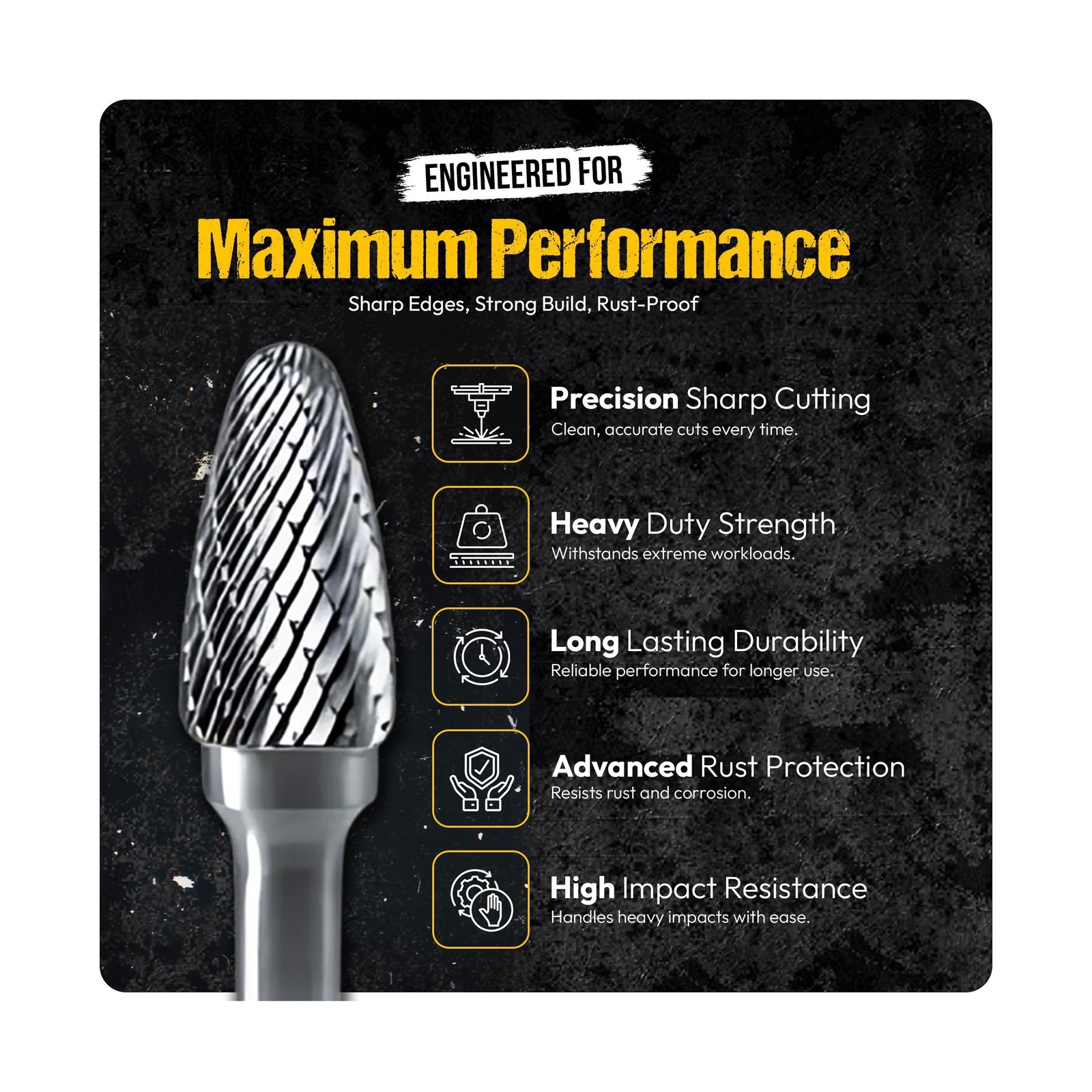 10Pcs Tungsten Carbide Burr Set 6.35mm – 1/4″ Shank Double Cut Die Grinder Bi…