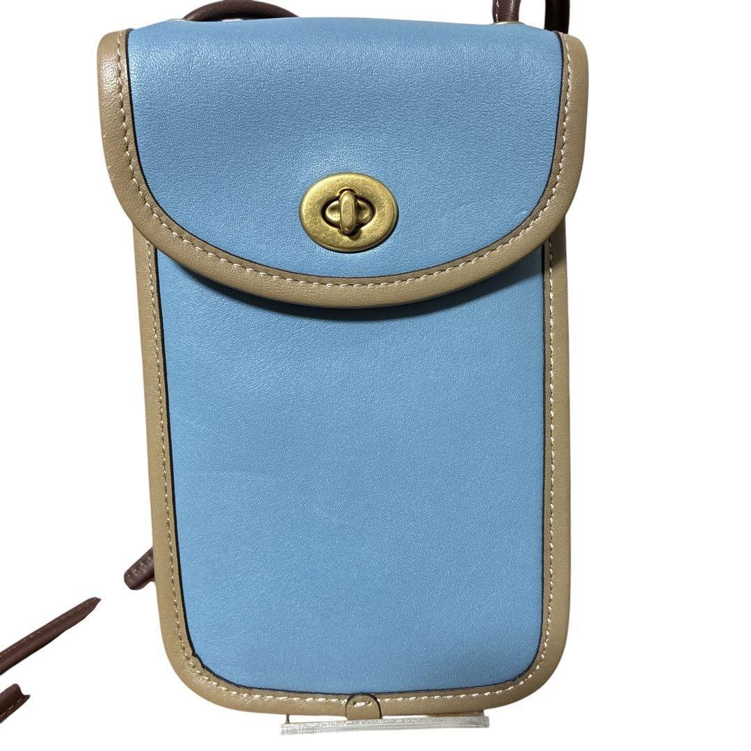 Coach Shoulder Bag Turn Lock Crossbody Leather Blue Used