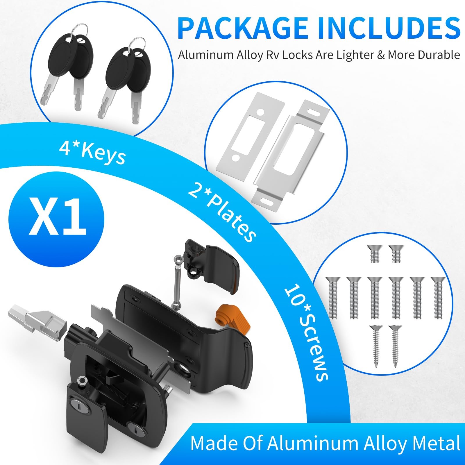 RV Door Lock Camper Entry Latch Deadbolt Aluminum Paddle 4 Keys Black