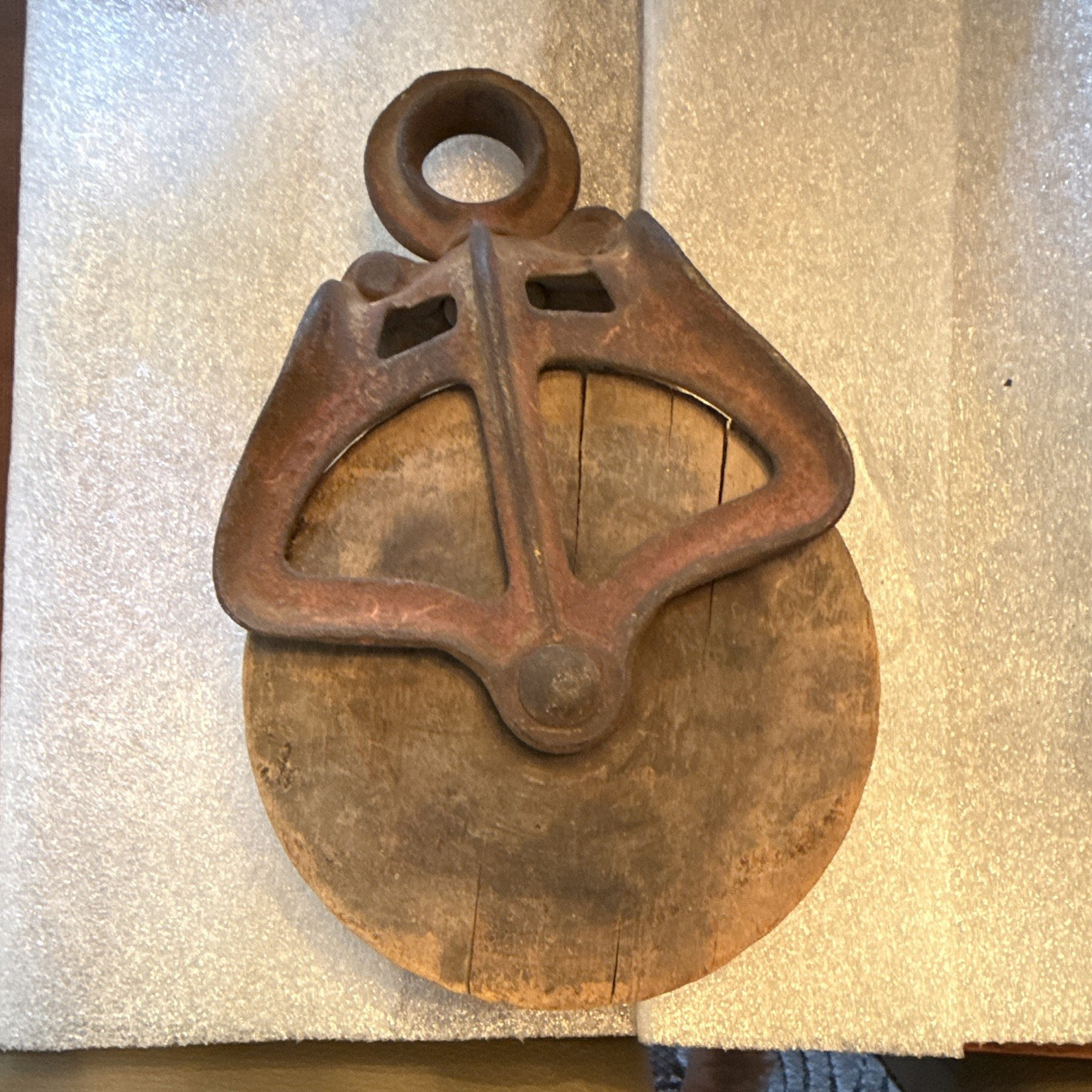 Antique Vintage Wood & Metal Single Pulley Block, Wood/Metal Pulley