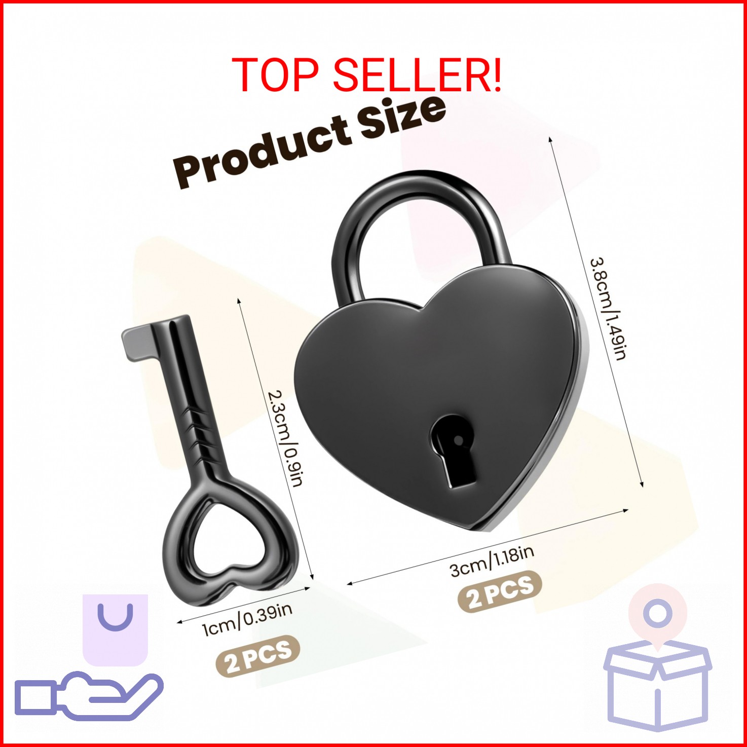 2 Pack Small Lock Heart with Key Mini Heart Shaped Padlock Metal Small Diary Loc