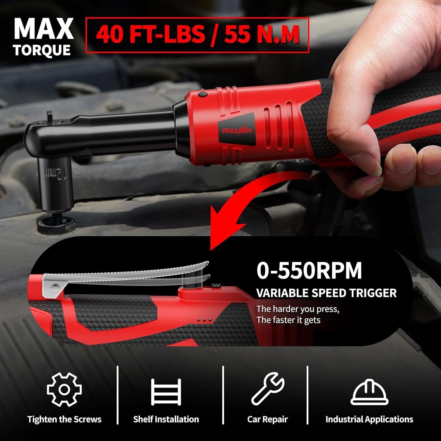 Electric Ratchet Wrench Set, 550 RPM Cordless Ratchet Wrench, 3/8″ 18V Power