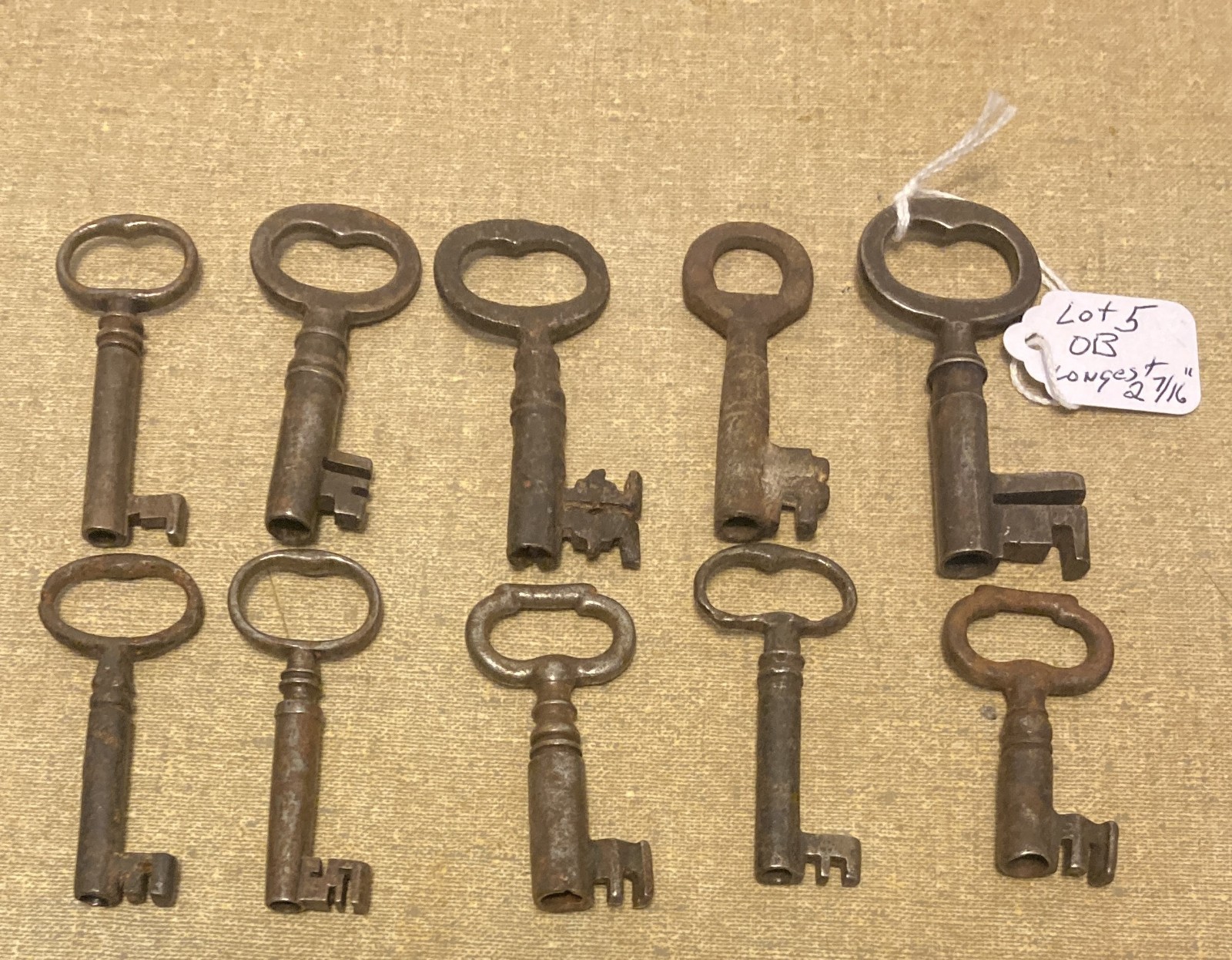 Lot of 10 Antique OPEN BARREL Skeleton Keys Longest 2 7/16″ Lot #5