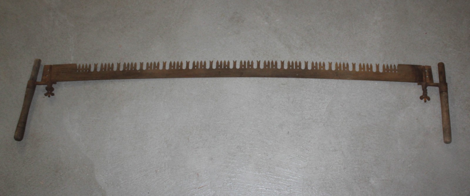 Vintage Two-Man Logging Saw – 6′ Long – Rare Perforated Lance Tooth Profile