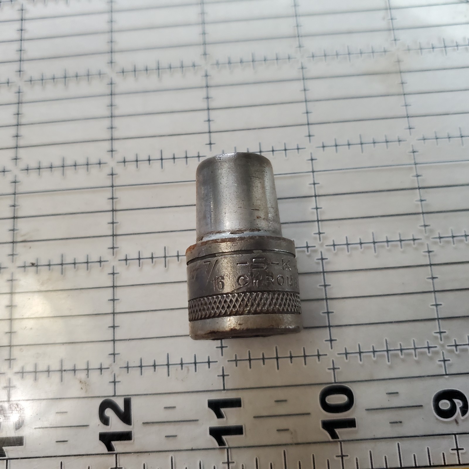 Vintage S-K Chrome 7/16″ X 1/2″ Knurled Base Socket Post Brazil Era Tool