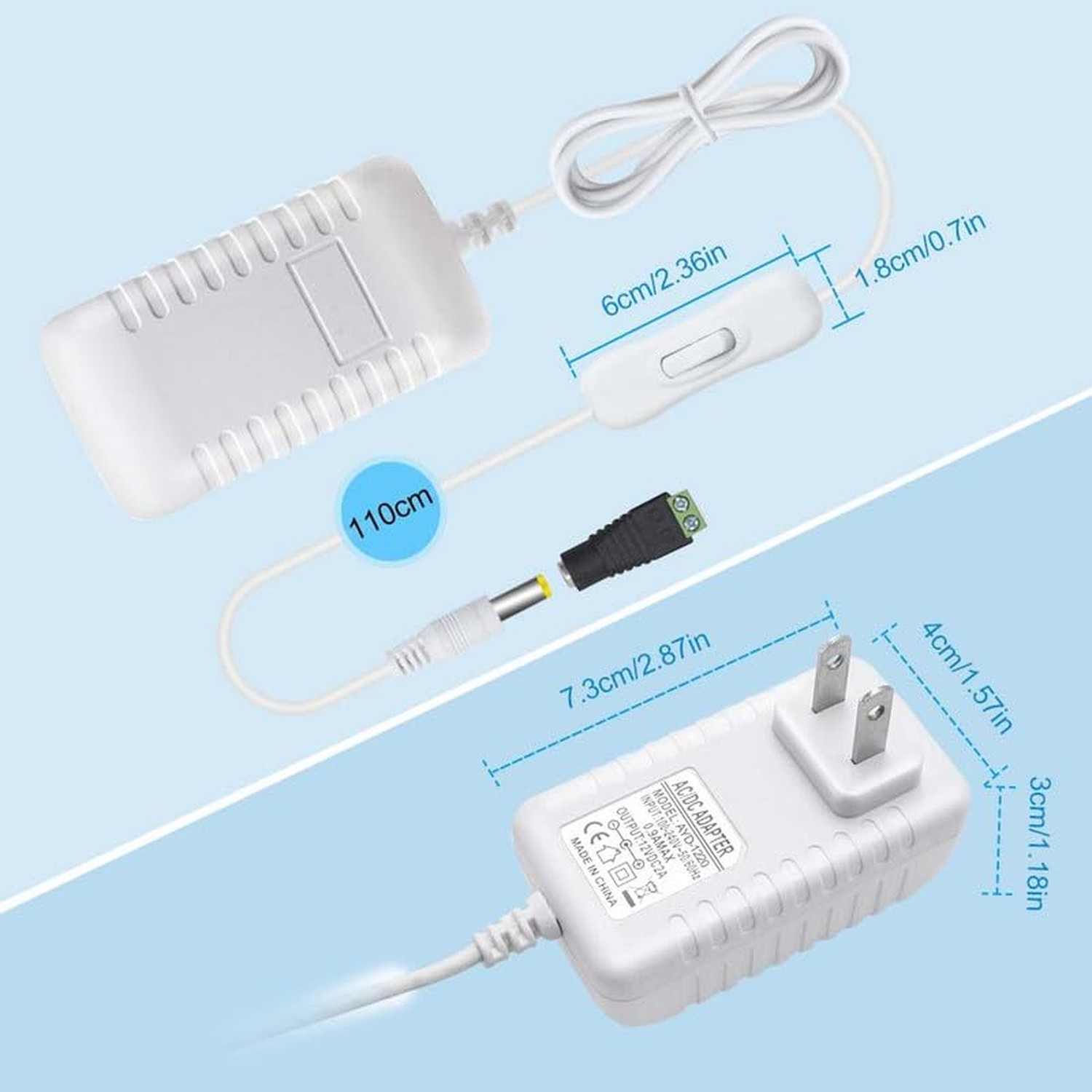 12V Power Supply, 12 Volt 2A 24W DC Power Supply with On Off Switch, White Sw…