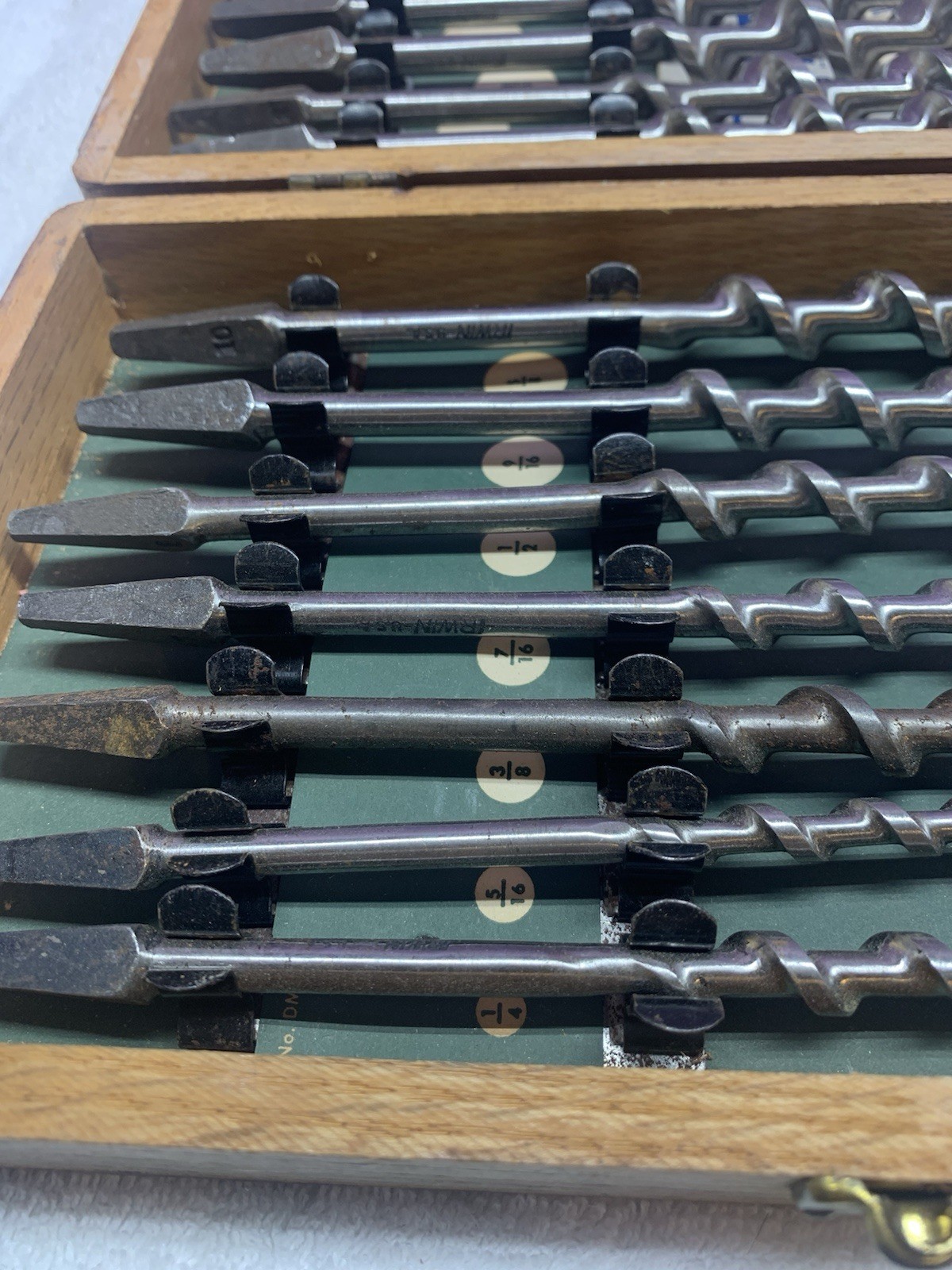 Vintage Irwin Complete 13 pc Set Auger Brace Bits USA With Original Wood Box