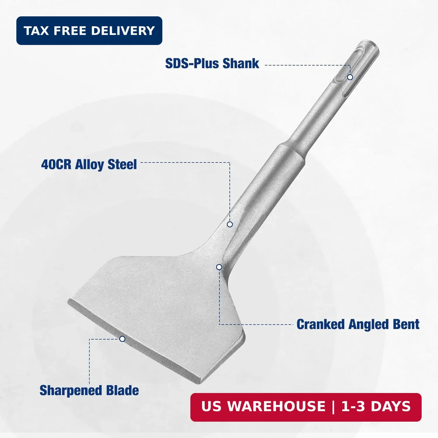 WORKPRO 3-inch SDS Plus Chisel, Cranked Angled Bent Tile Removal Chisel for Tile