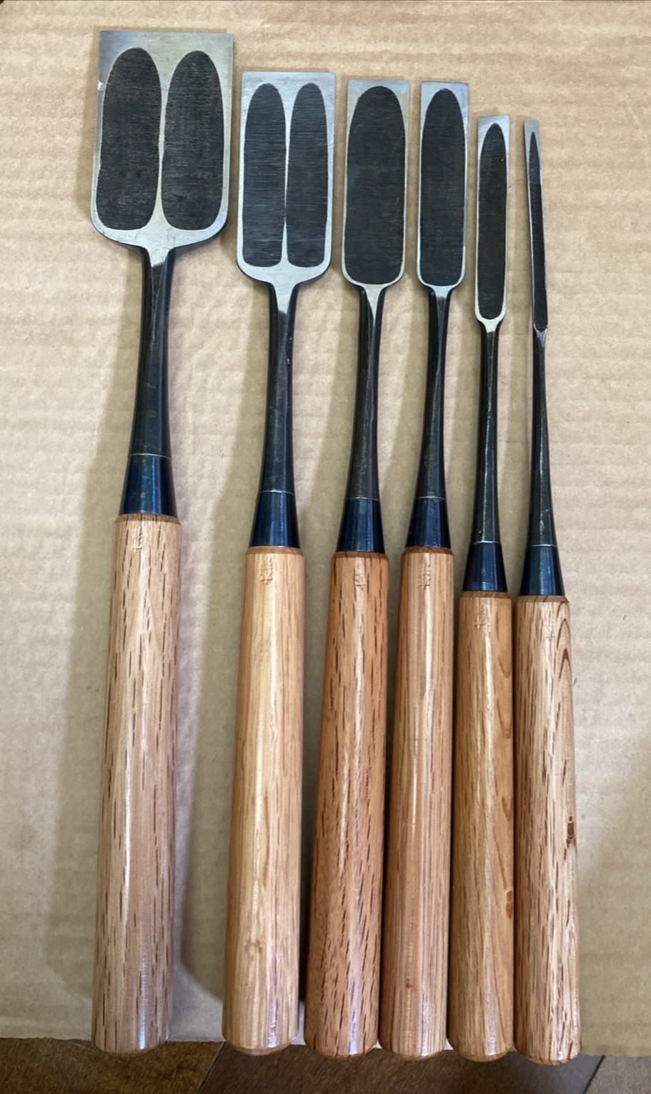 6pc Vintage Japanese Chisel Set 6, 12, 19, 22, 35, 52mm Hand Forged 15″ Long