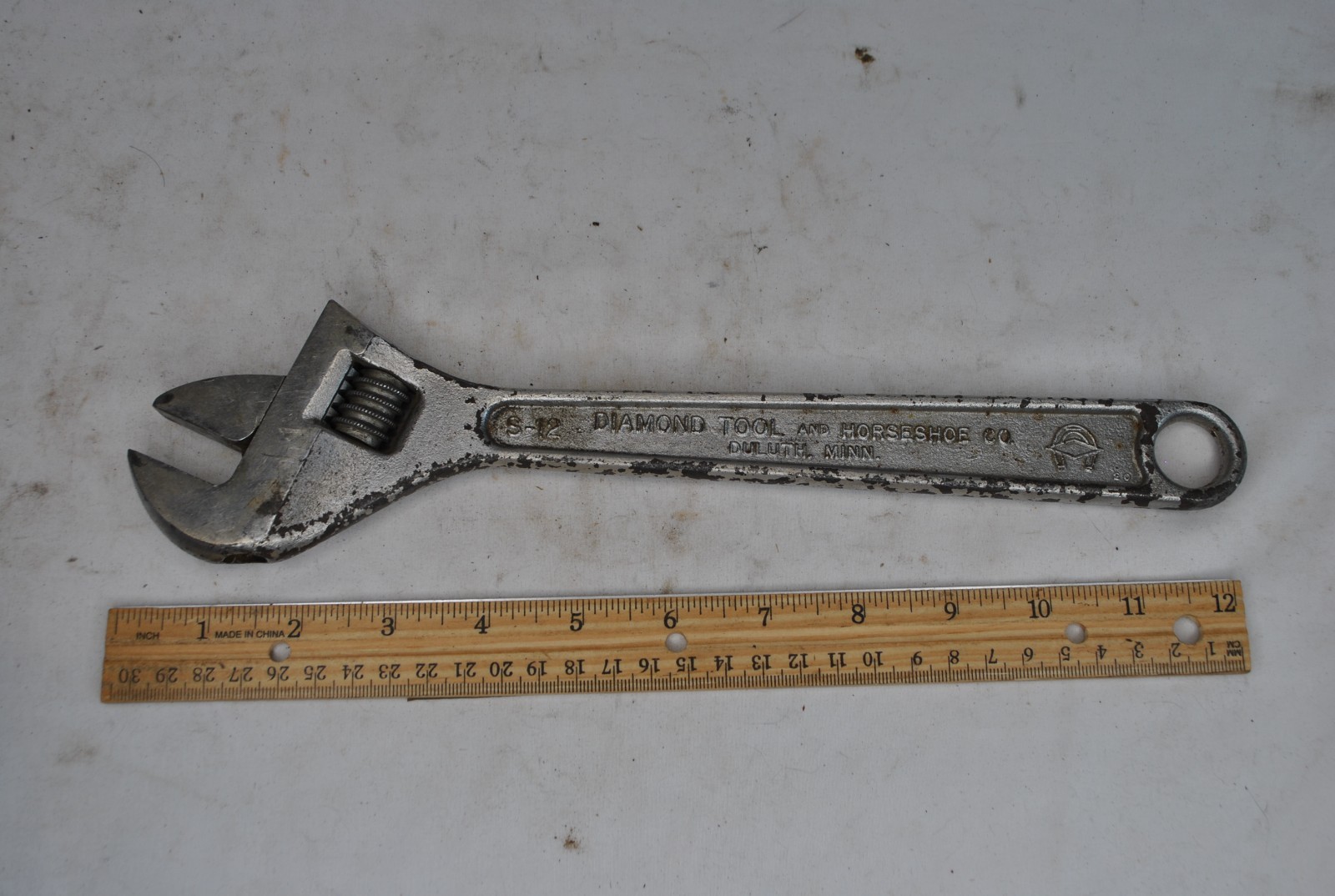 Vintage Diamalloy/Diamond Calk Horseshoe Co. 12″ Adjustable Wrench. Made in USA.