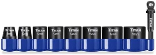 Titan 48201 9-Piece 3/8-Inch Drive Metric Shallow Impact Socket Set, 6-Point,…