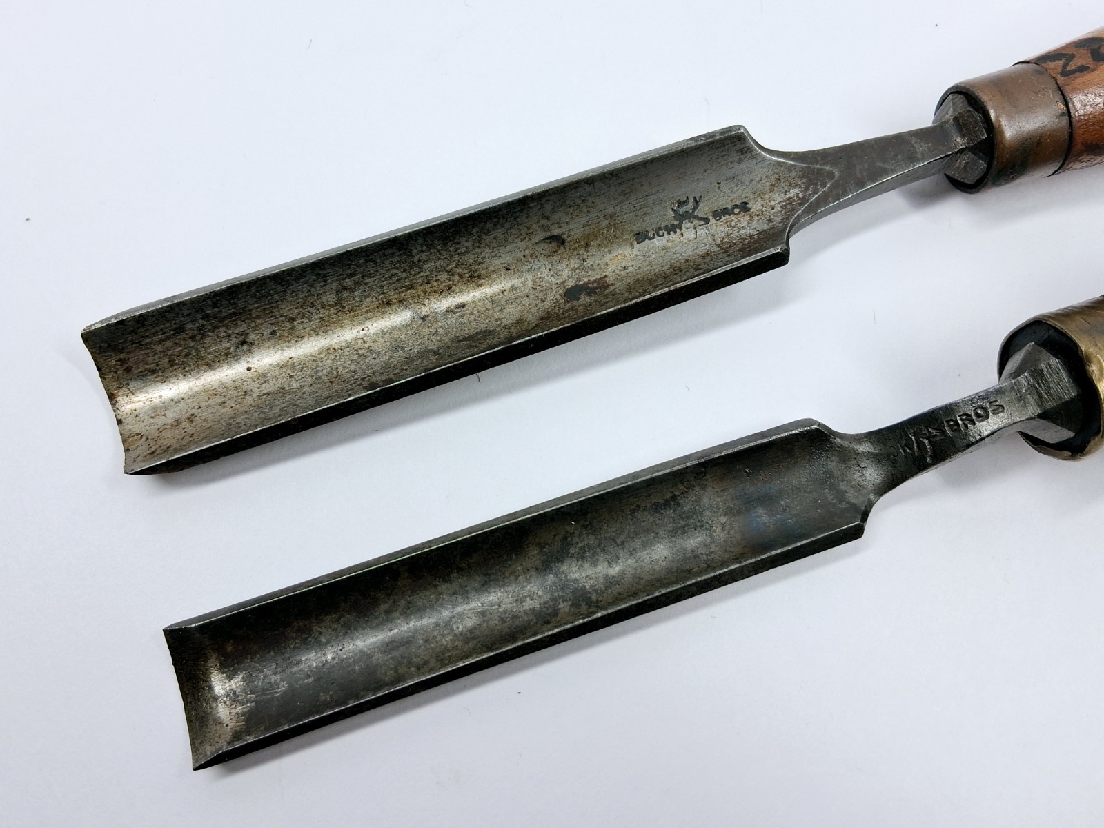 2 Vintage Buck Bros Carving Gouges Cranked Neck Woodworking Tools Stag Stamp