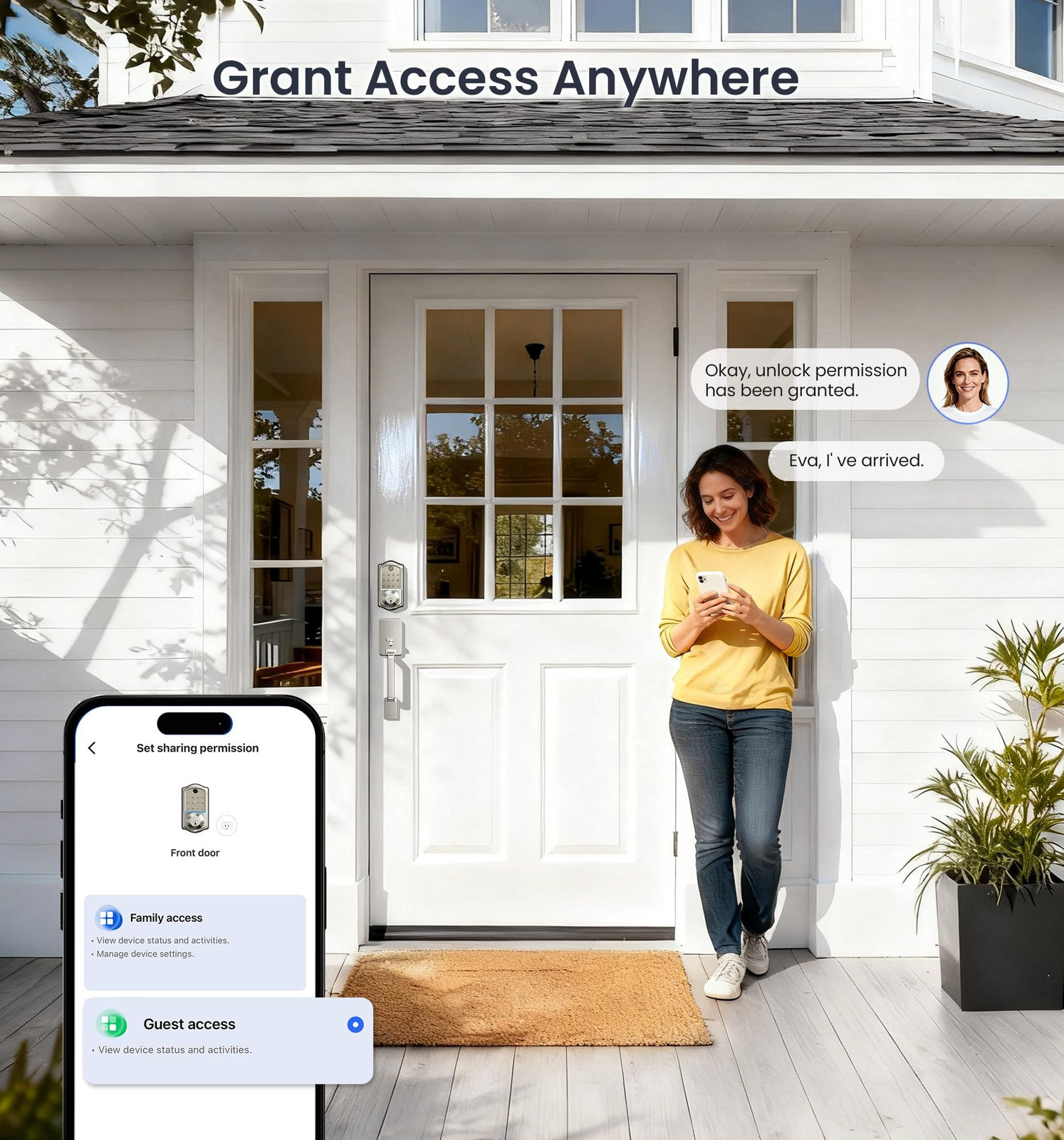 Veise VE017-D Smart Fingerprint Front Door Lock Set, App Satin Nickel