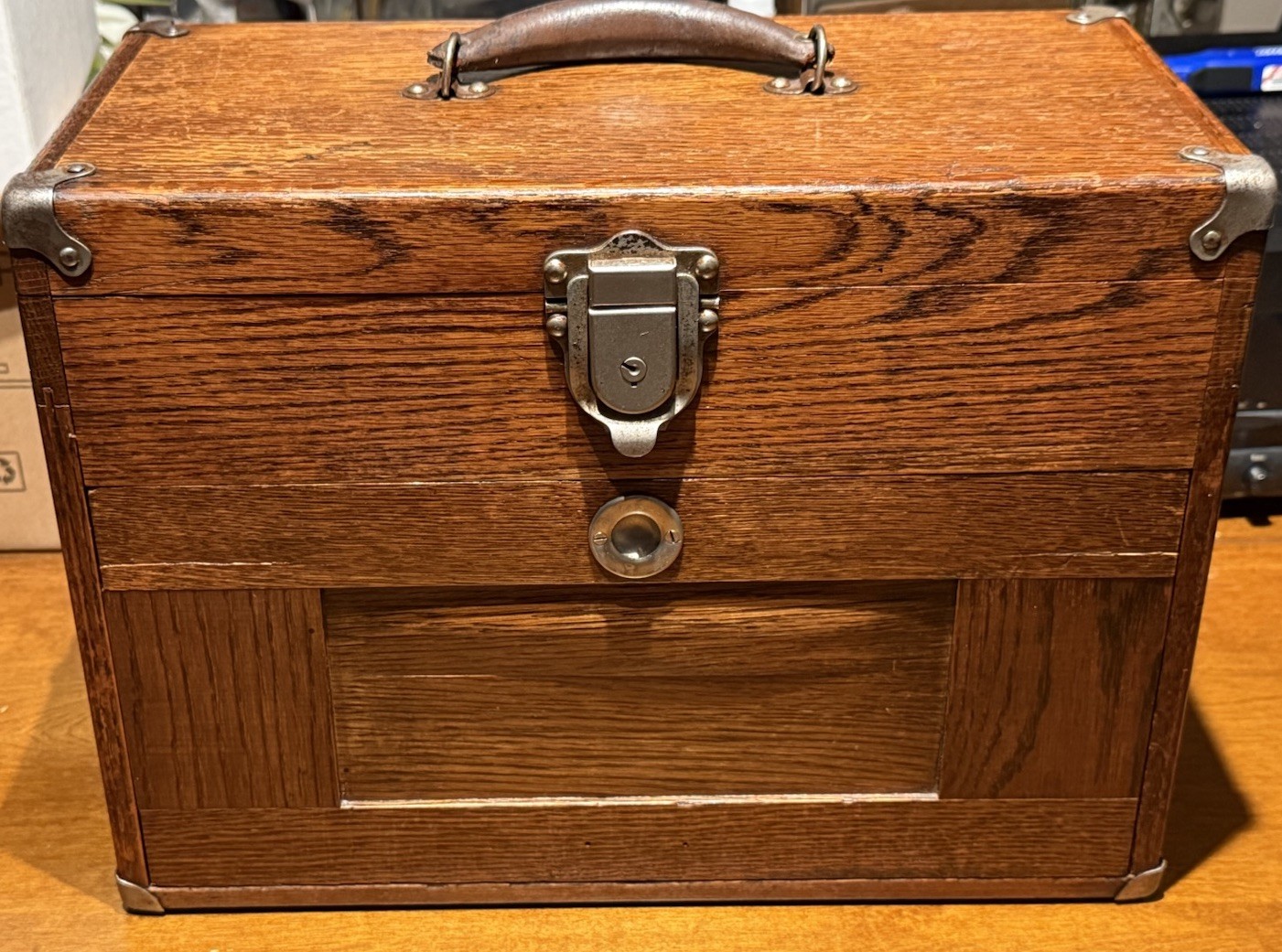 Antique National Cabinet Co Oak Machinist Tool Chest Jewelry Cabinet w/Key Locks