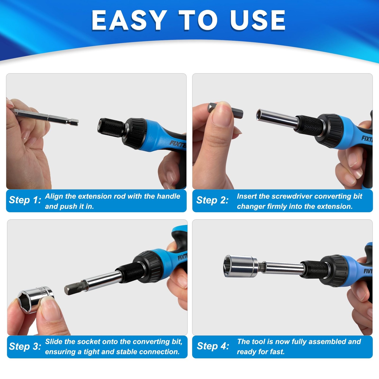 FIXTEC 47-Piece Screwdriver Bit Set Ratchet Wrench Magnetic T-Handle Home Rep…