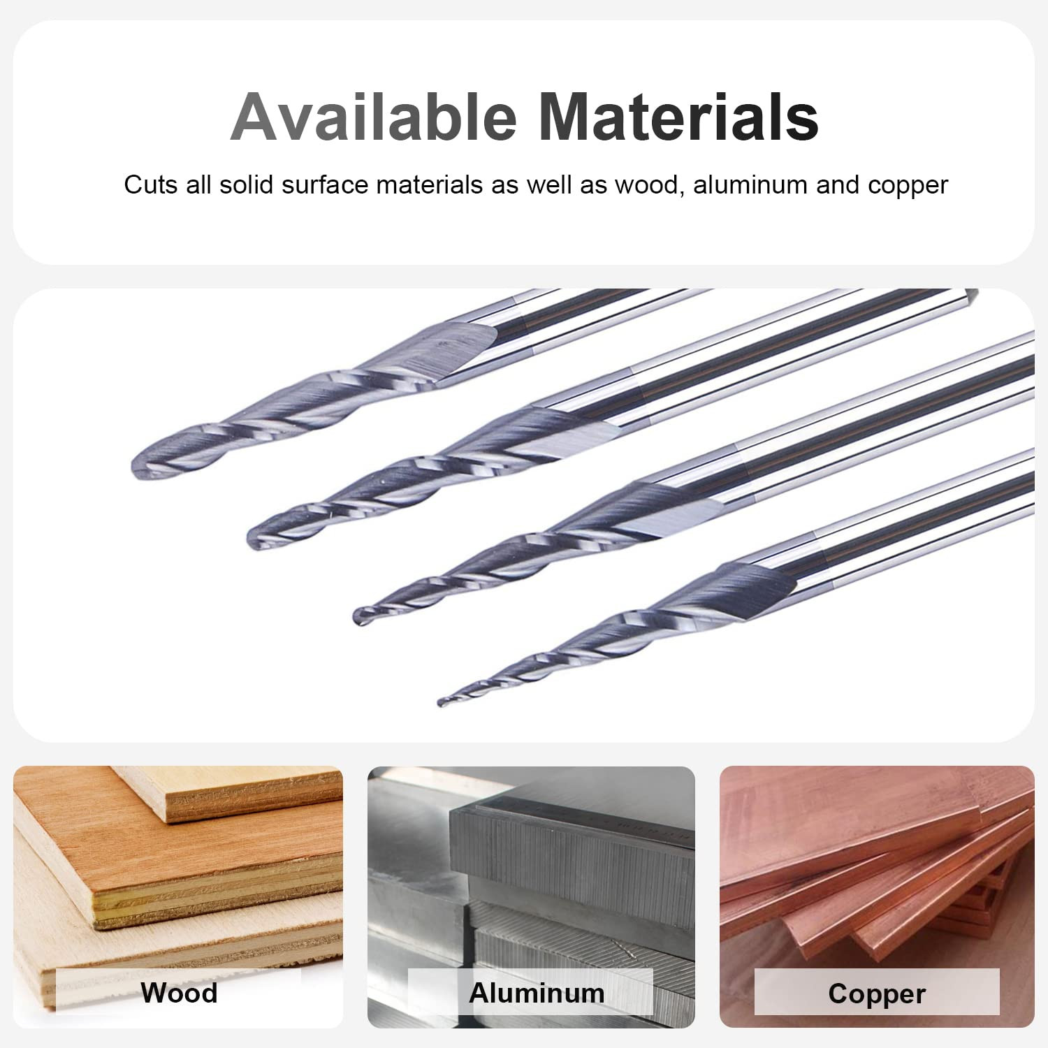 Spetool 4Pcs/Pack Assorted R0.25~1.0 Tip 1/8″ Tapered End Mill Cone Ball Nose Ca