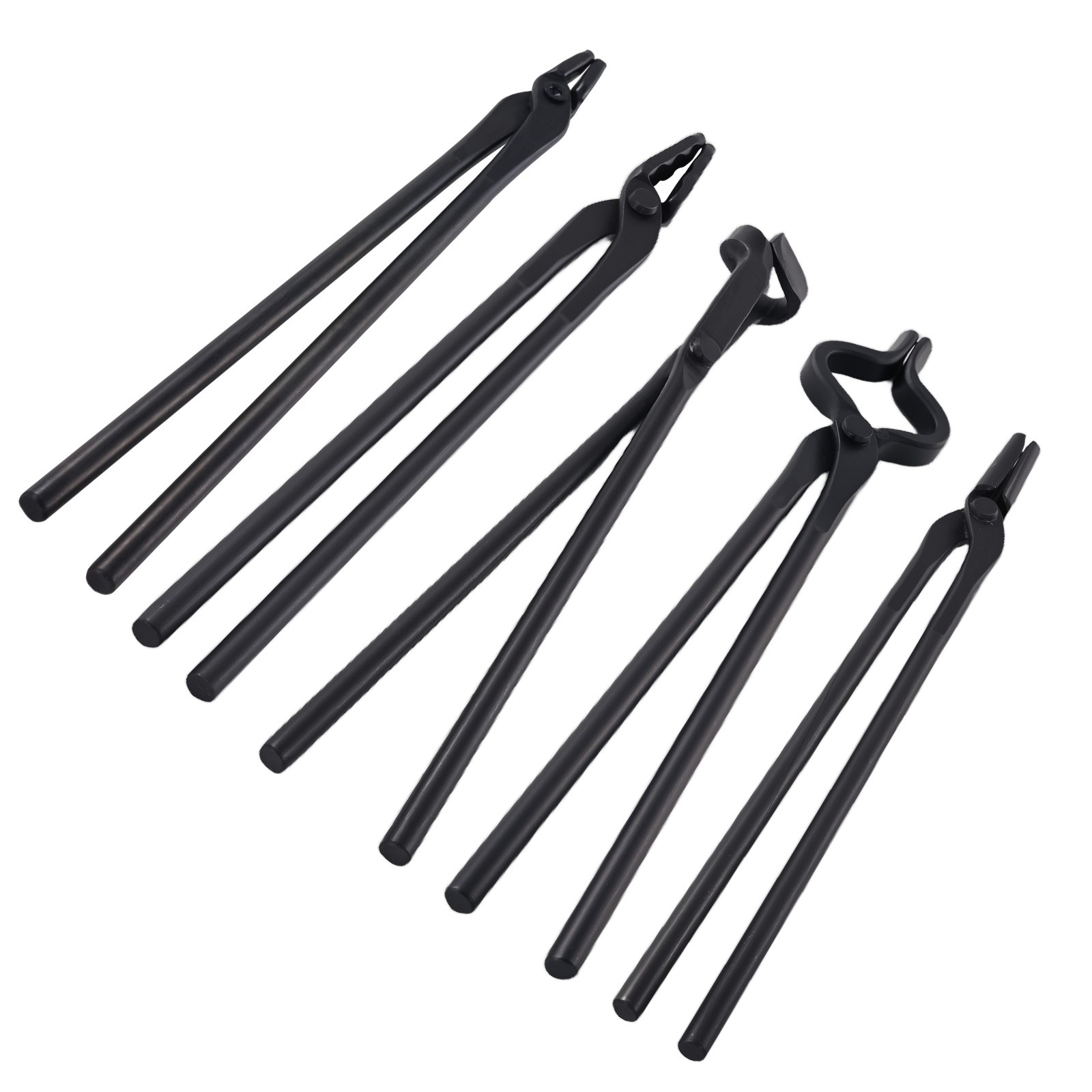 Blacksmith Carbon Steel Tool 5 Piece Tongs Flat Jaw Square Wolf Blade Set