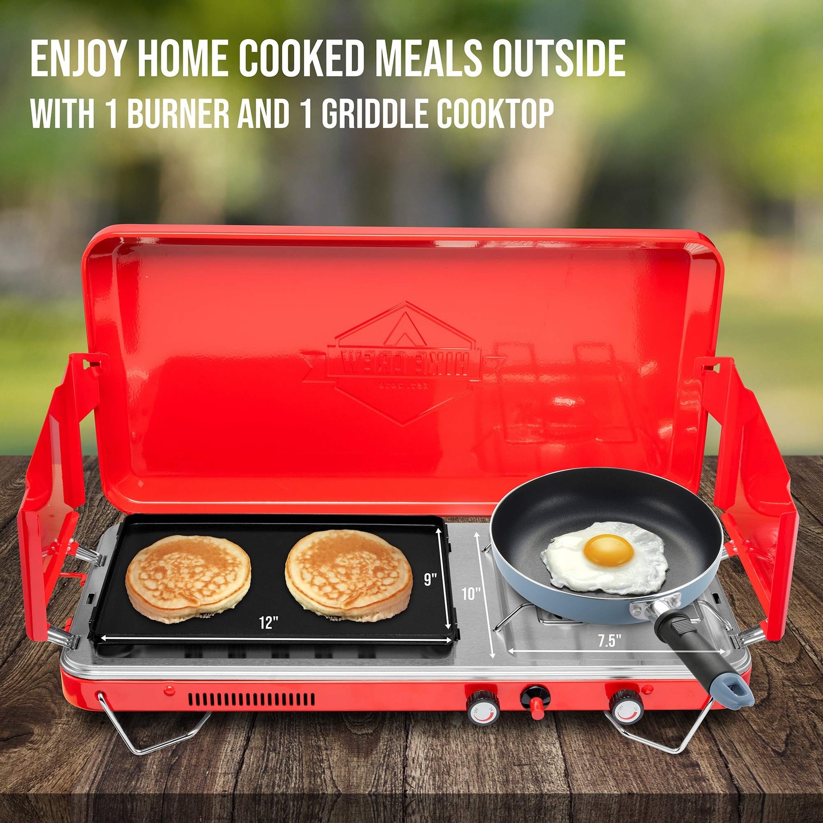 Hike Crew 2-in-1 Gas Camping Stove and Griddle, Portable Propane Burner w/Int…