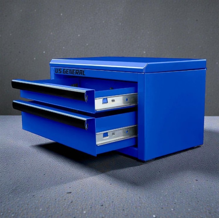 U.S. General Mini Tool Box 2-Drawer Blue Drawer Liner Metal Storage Organizer