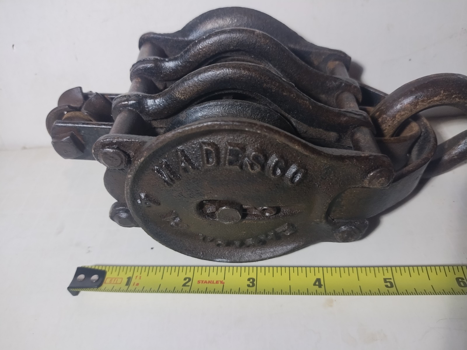 Antique Cast Iron Madesco Triple Pulley #4 Easton PA 1890-1920 Heavy