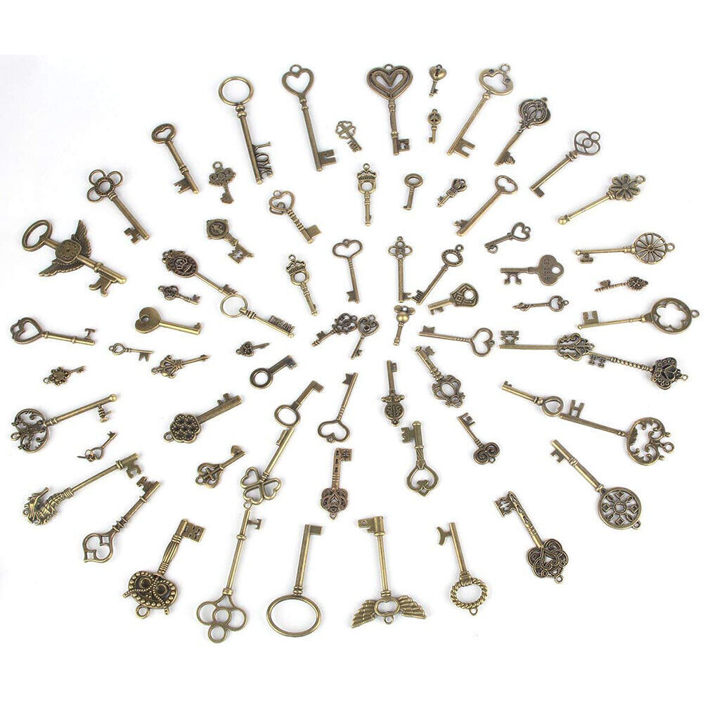 69 Pcs Set Antique Vintage Old Look Ornate Skeleton Keys Fancy Heart Bow Pendant