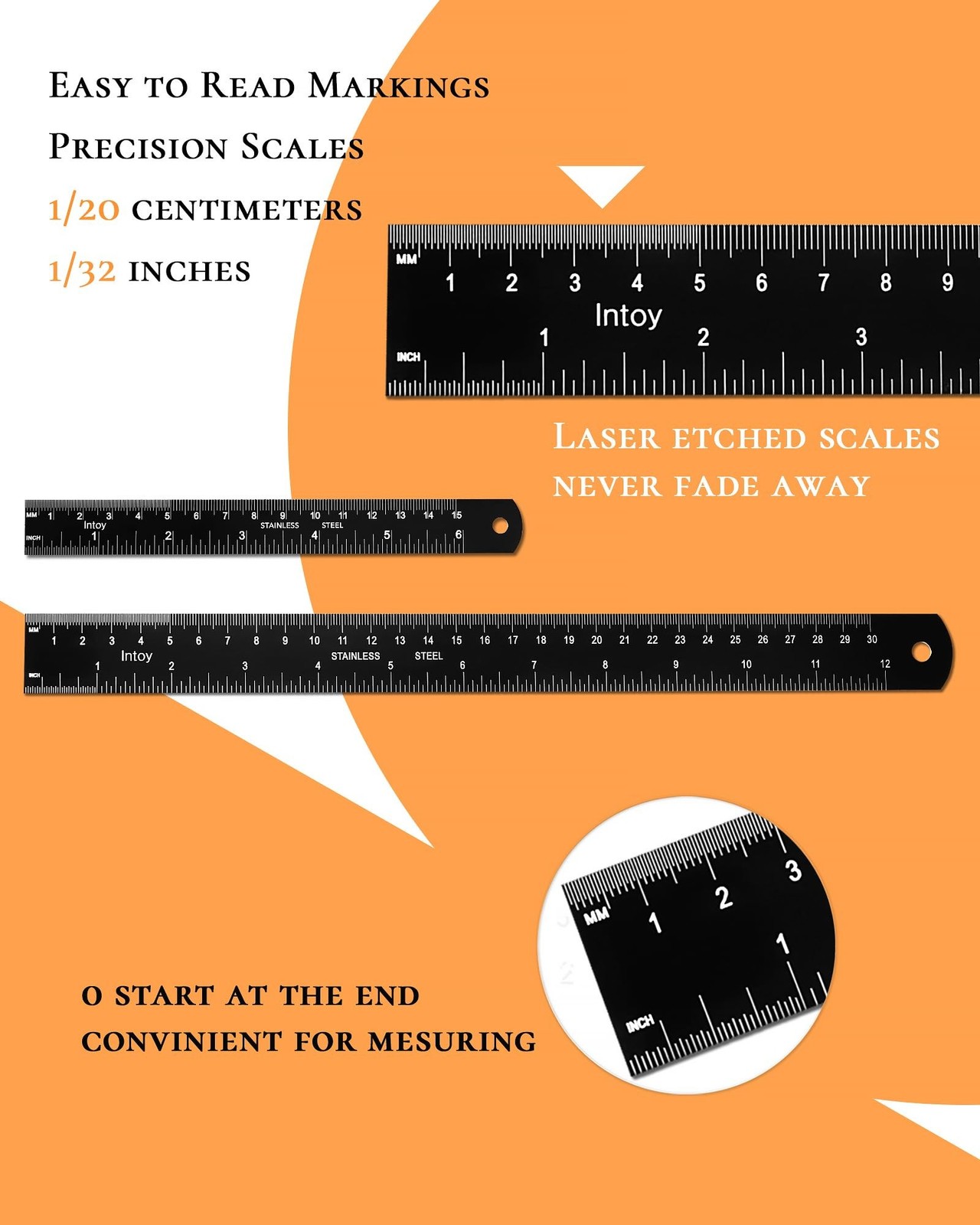 Metal Ruler 12 Inch and 6 Inch with Metric Scales Millimeter, Centimiter, and…