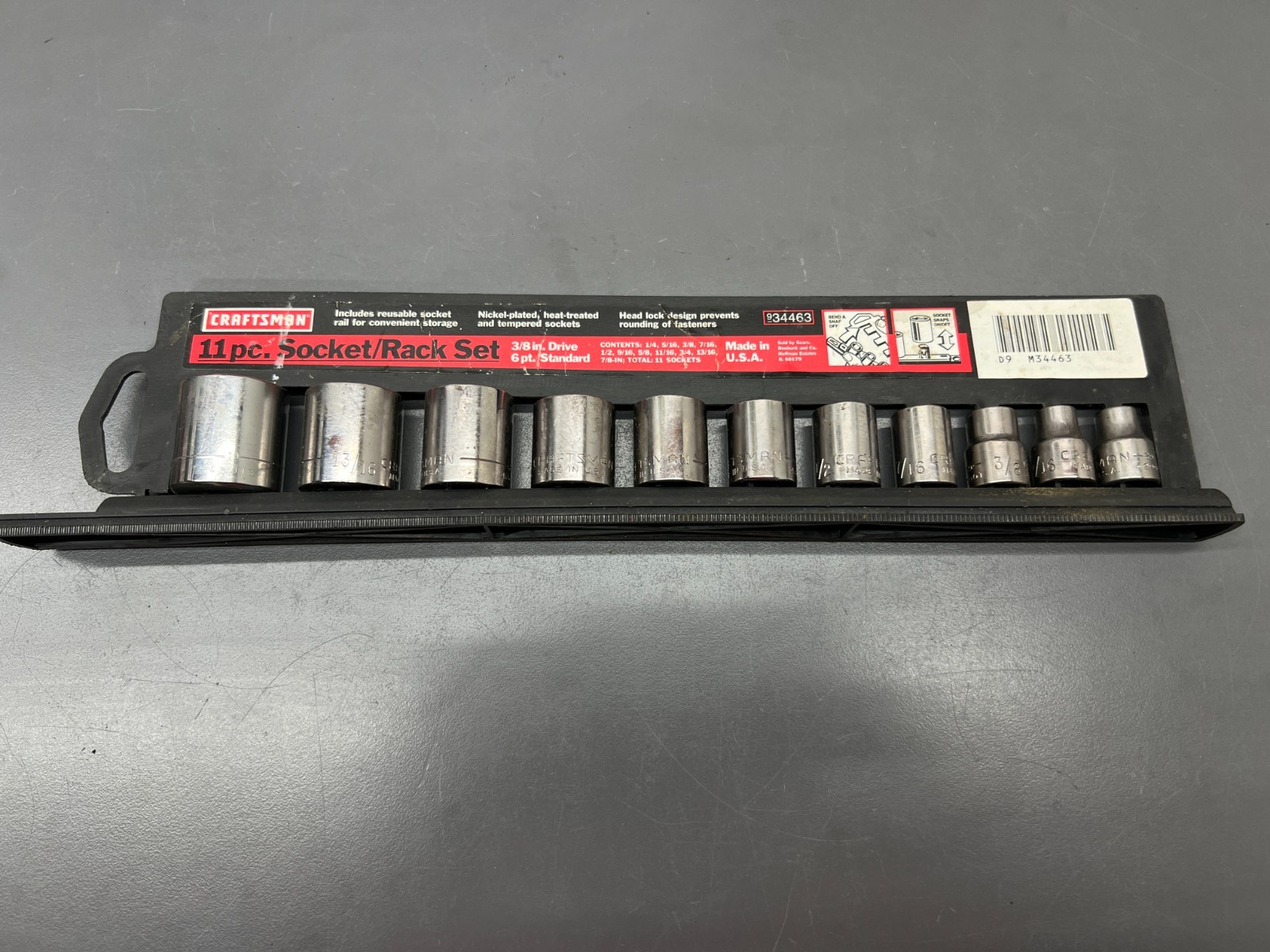 VINTAGE CRAFTSMAN 34463 11pc 3/8” DRIVE 6pt SAE SOCKET SET 1/4-7/8” EUC – USA