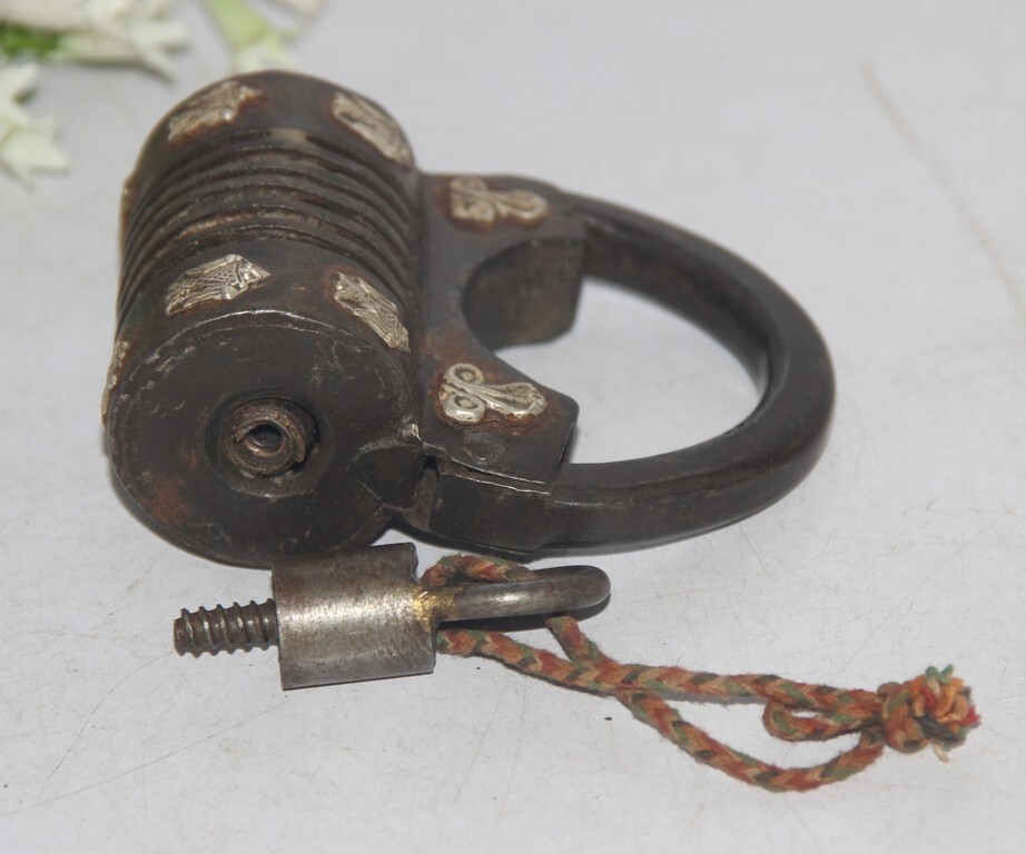 Antique Iron Silver Snake Engraved Solid Lock With 1Key Handcrafted Old Original