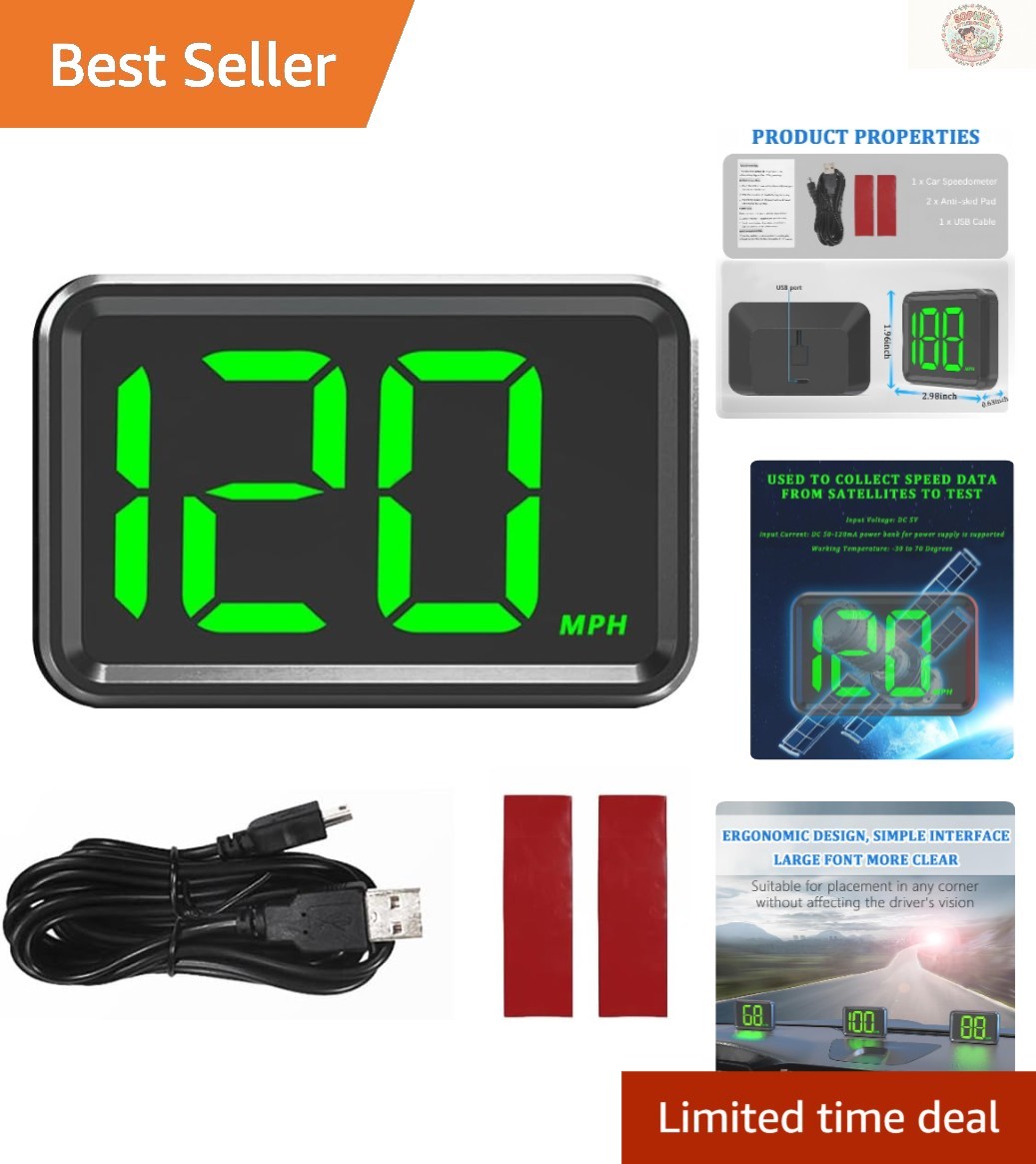 Ergonomic MPH Car Speedometer – Compact GPS Display, USB Powered & Easy Install